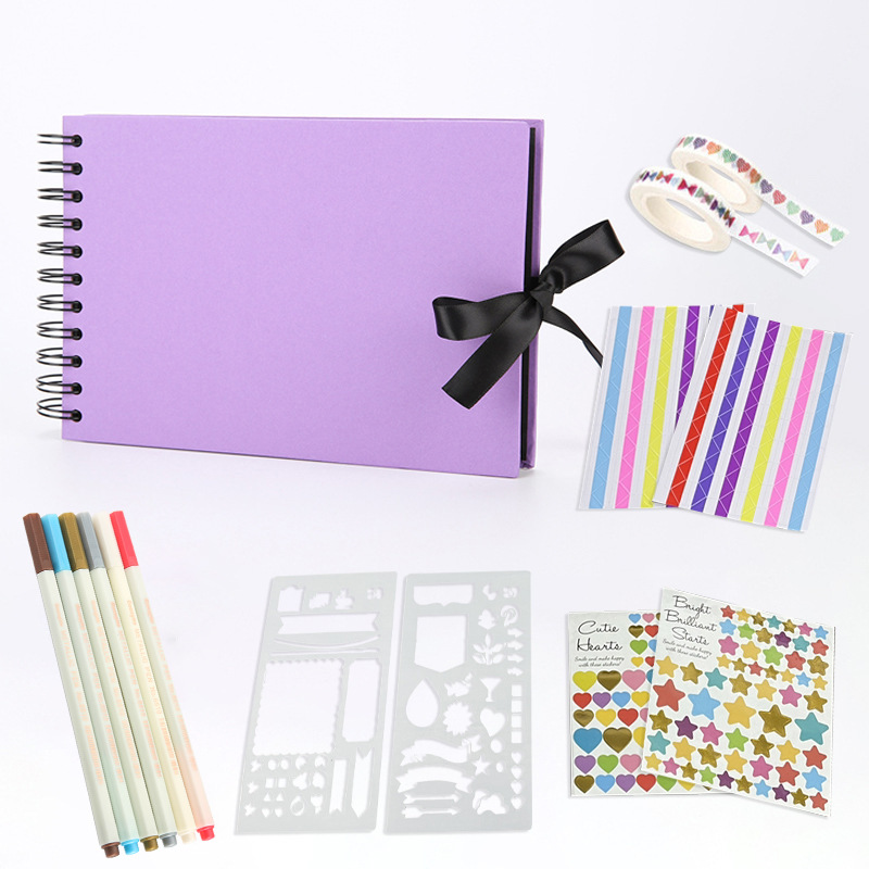 21.5*15cm Scrapbook Kit Diary Memory Paper Gift Set for Kids Scrapbook Kit with Sticker &amp; Washi Tape Color Pens Photo Album Kit