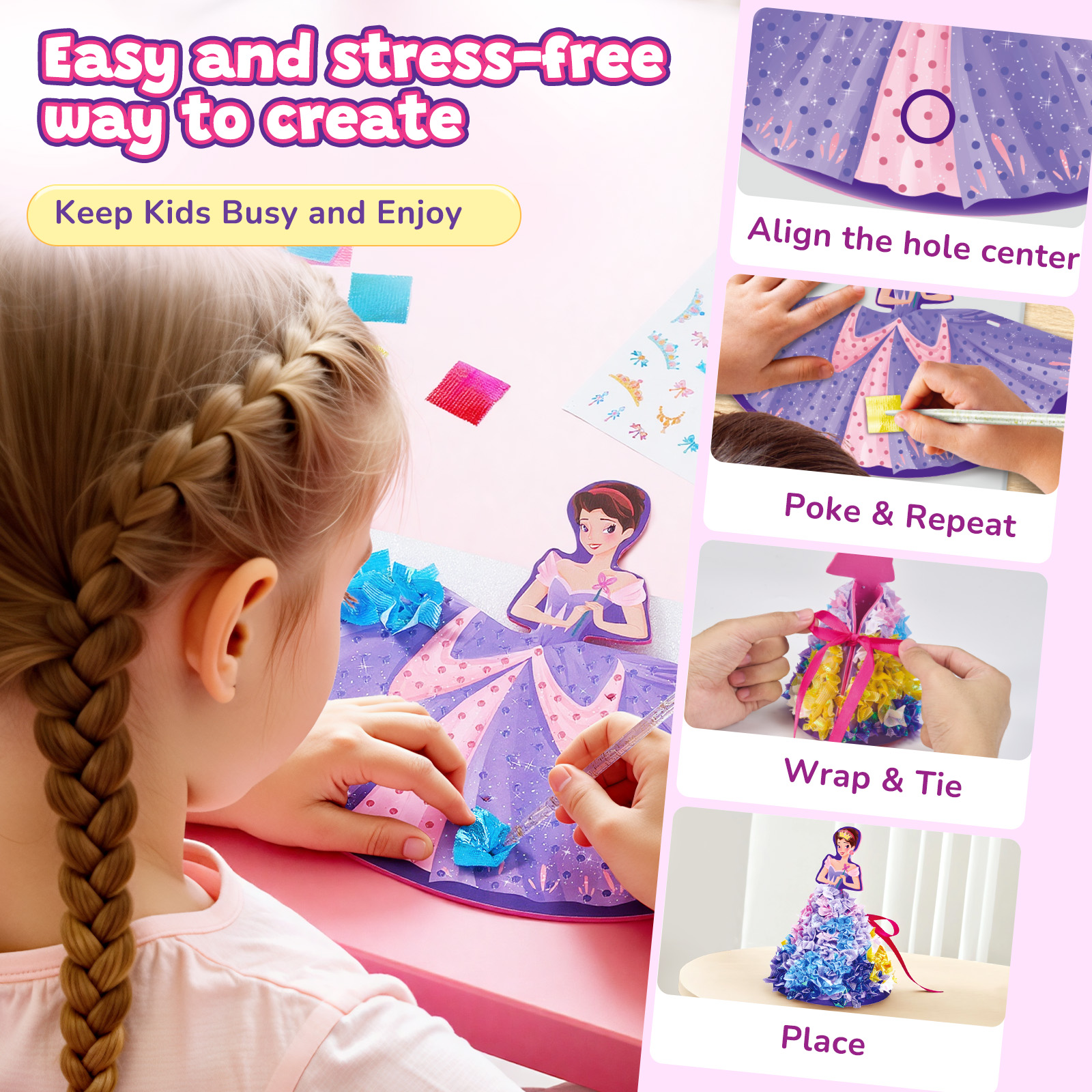 Joycat Education Toys Poke Princess Animal Art Puzzle Puncture Painting DIY Fabric Poking Dress Paper Craft Kit for Kids