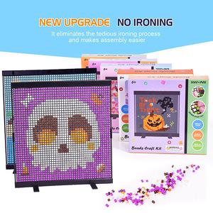 Bulk 2000 Pcs Halloween Beads Craft Kit No Ironing DIY Mosaic Art Set Flexible Mesh Canvas Spooky Pumpkin Skull Educational Toy
