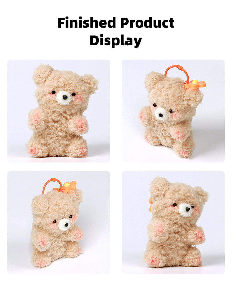 Exclusive New Handmade Cartoon Style DIY Soft Velvet Bear Pendant Set Educational Textile Fabric Crafts Kit Doll Twist Stick
