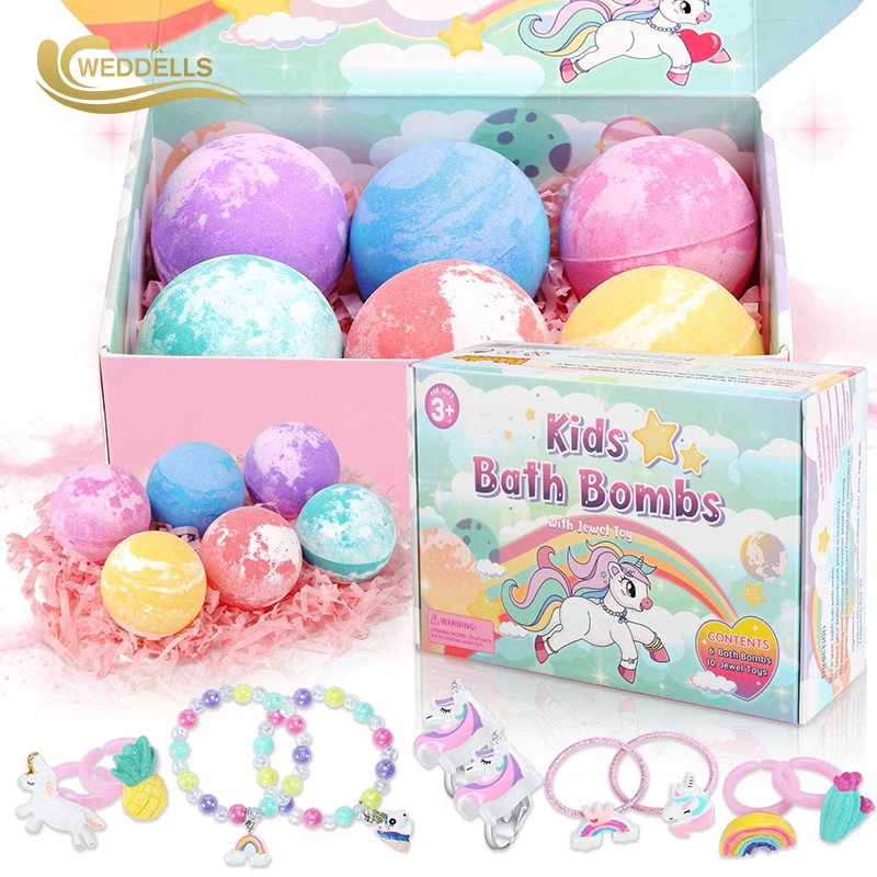 Private Label Kids Bath Bombs Gift Sets Organic Natural, Custom Vegan Bath Bomb With Toys For Kids, Colorful Bubble Bath Fizzies