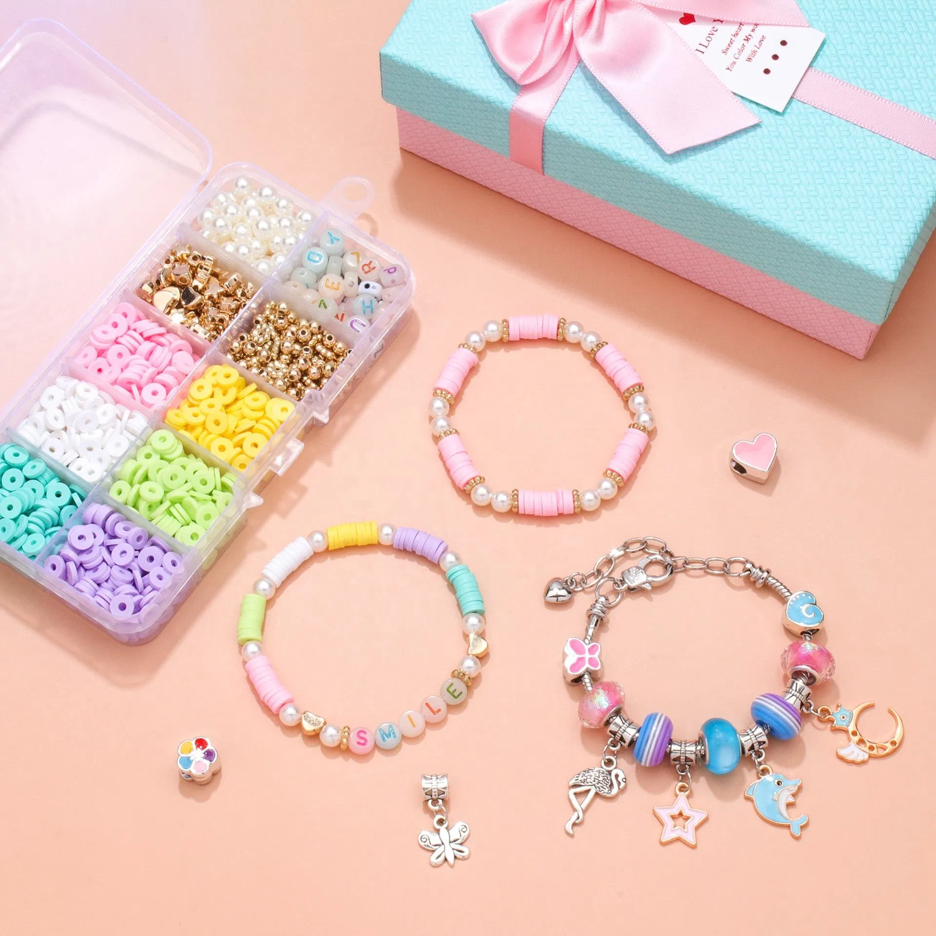 DIY Cartoon Polymer Clay Letter Pendant Bracelet &amp; Necklace Making Kit