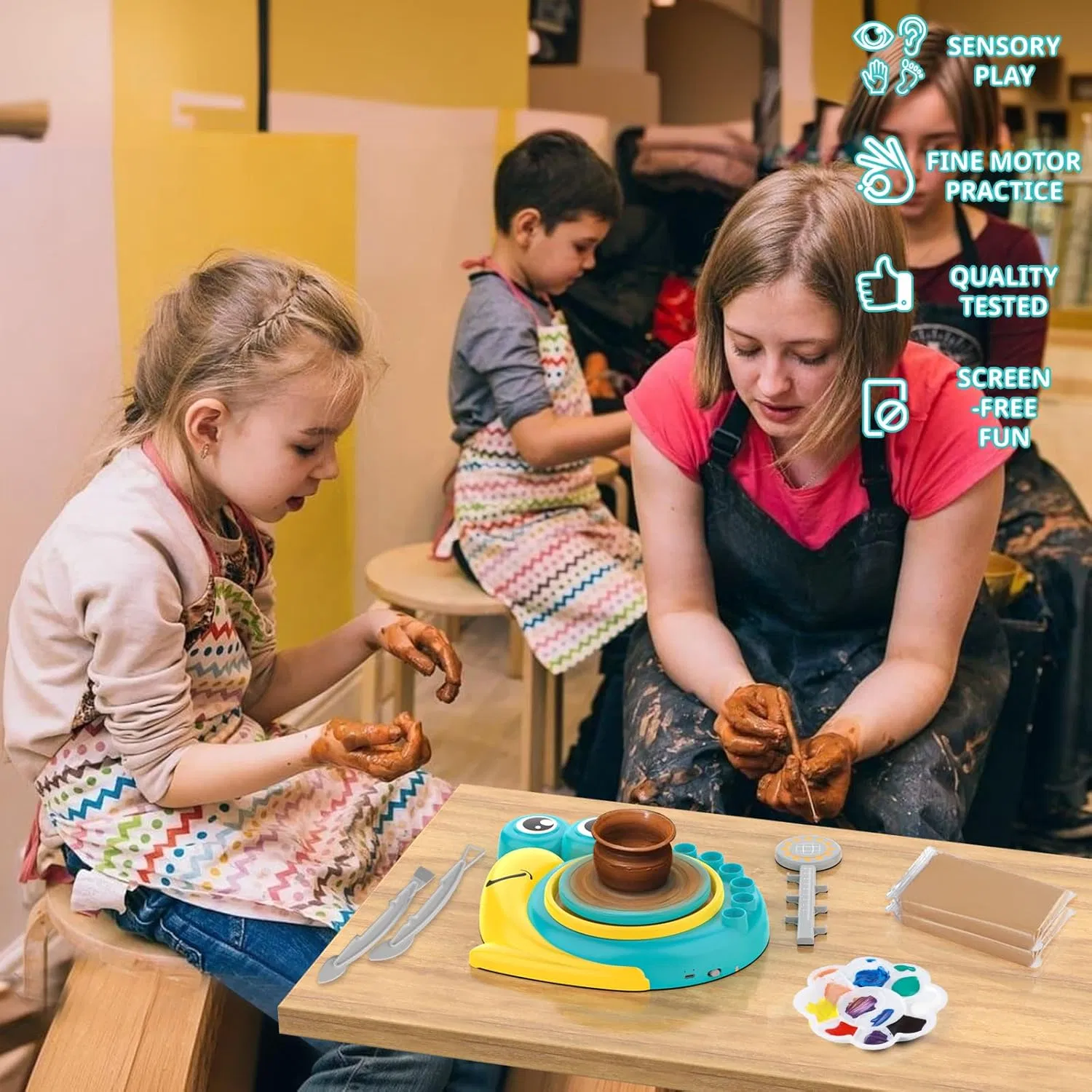 Kids Electric Pottery Wheel Machine Snail Shaped DIY Pottery Making Kit