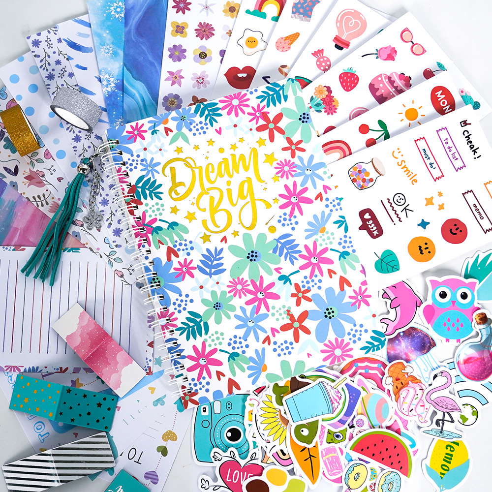 New Custom DIY Journal Set &amp; Kit with Pens Decorative Stickers All-Inclusive Scrapbook Kit for Girls Personal Diary Projects