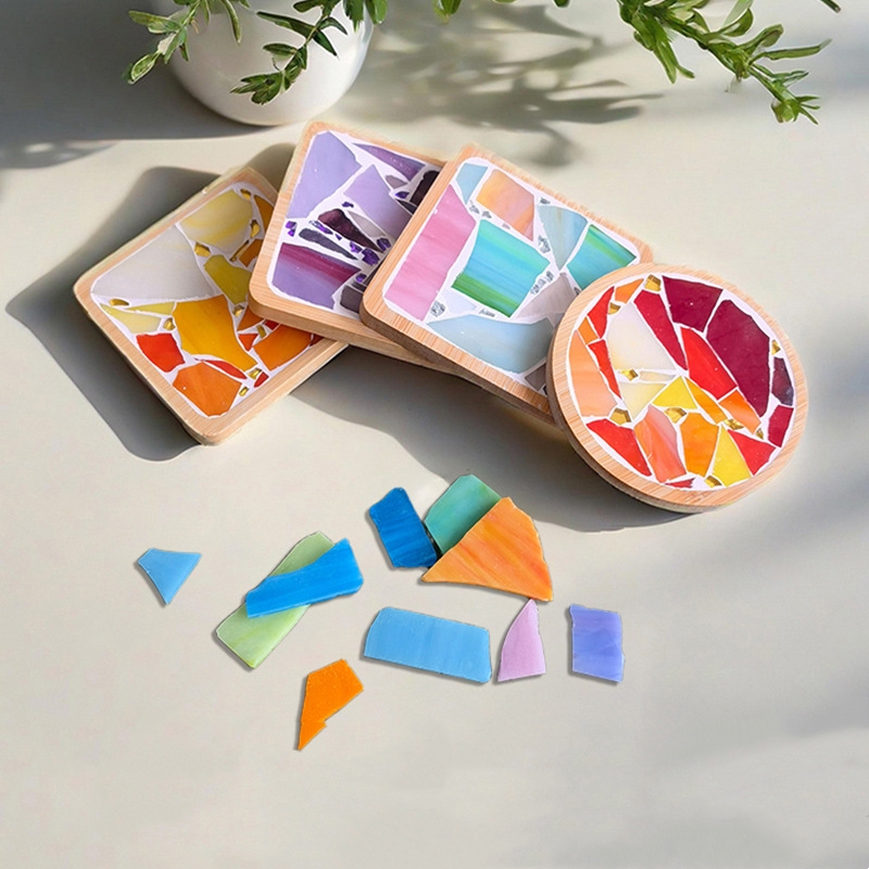 DIY Bamboo Mosaic Tiles Eco-Friendly Modern Round Mosaic Kits with Coaster for Crafts