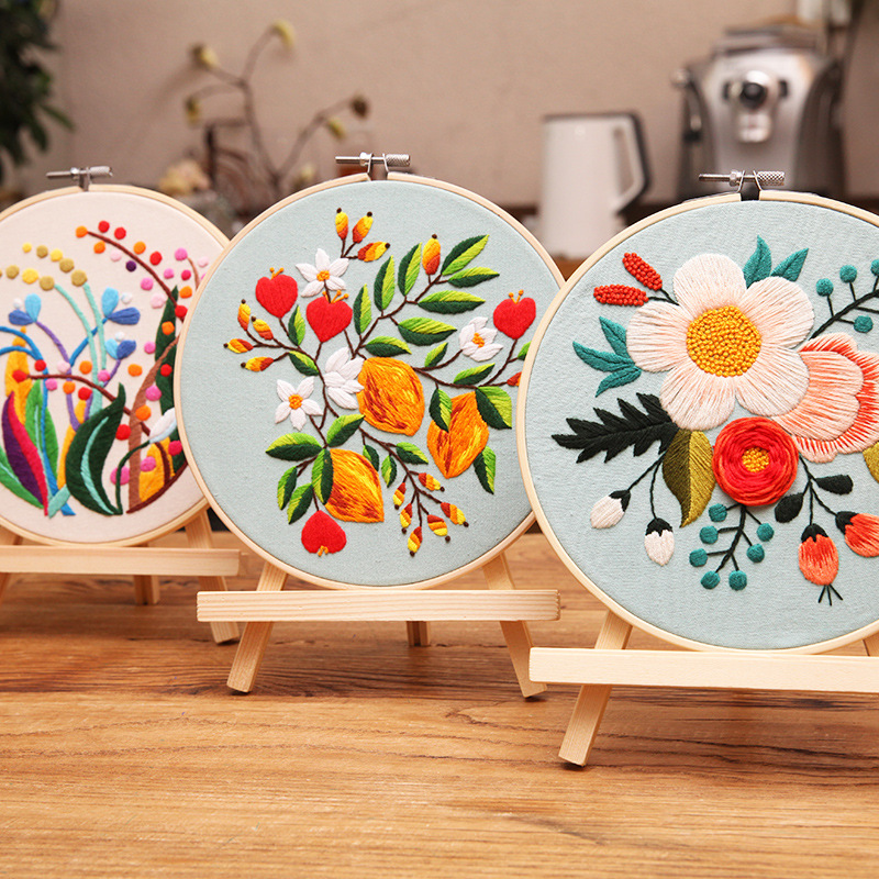 Handmade Embroidery DIY Sewing Kit for Bags and Hanging Pictures with Flowers and Plants Theme