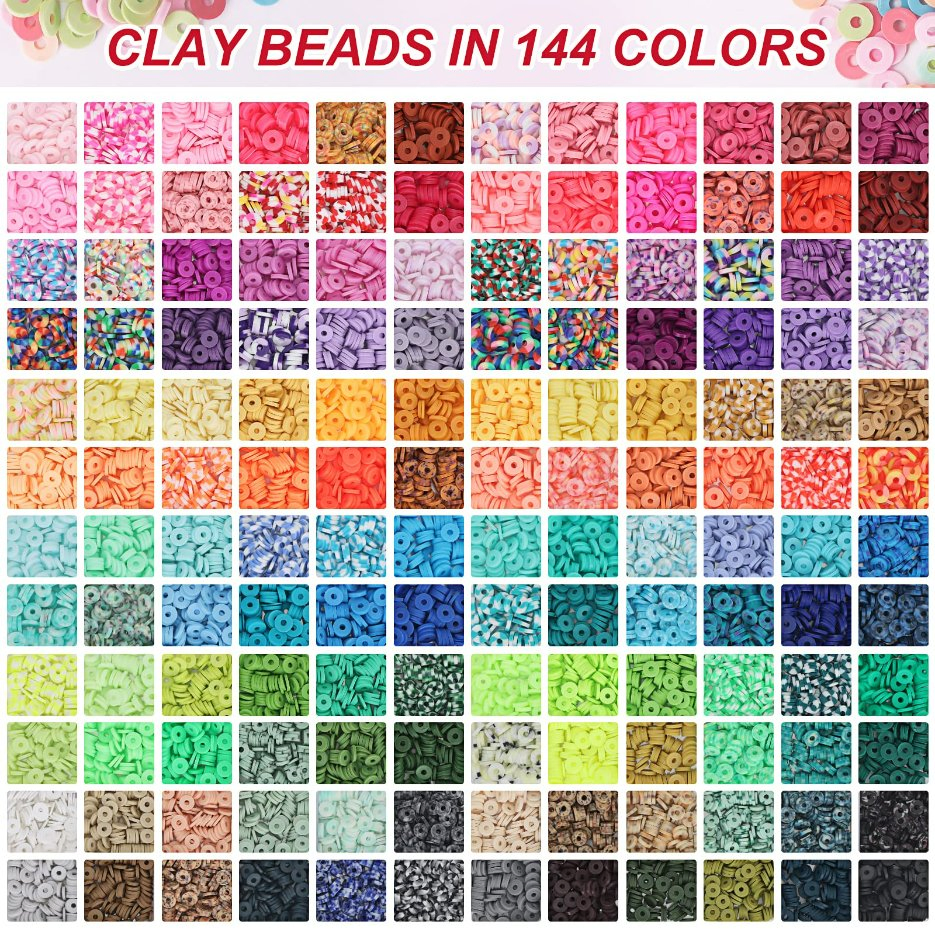 15000PCS 144 Colors Clay Beads Charm Bracelet Making Kit for Girls 8-12 Polymer Heishi Beads for Jewelry for Crafts Christmas Gifts