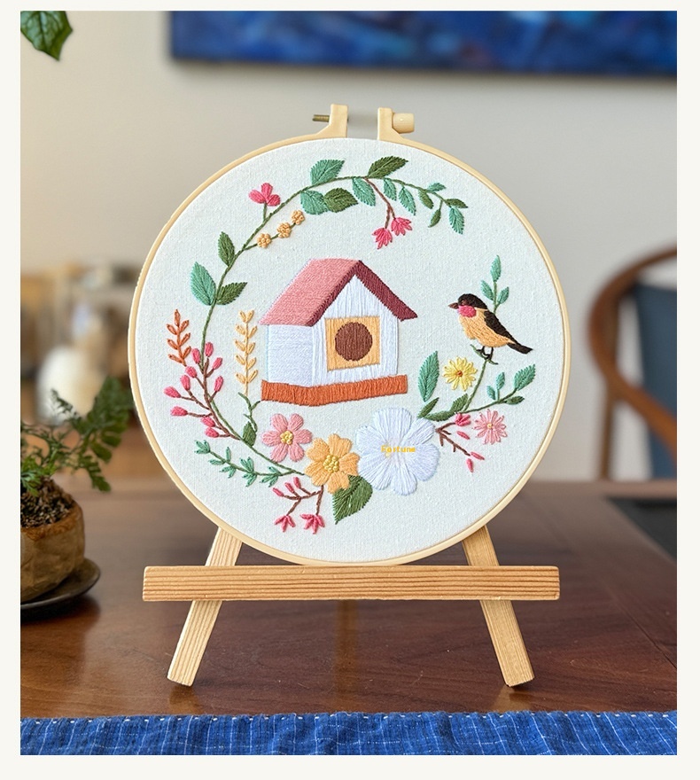DIY Embroidery Kits Eco-Friendly Flower Bird Cross Stitch Pattern Home Hanging Painting Sewing Kit with Handmade Embroidery
