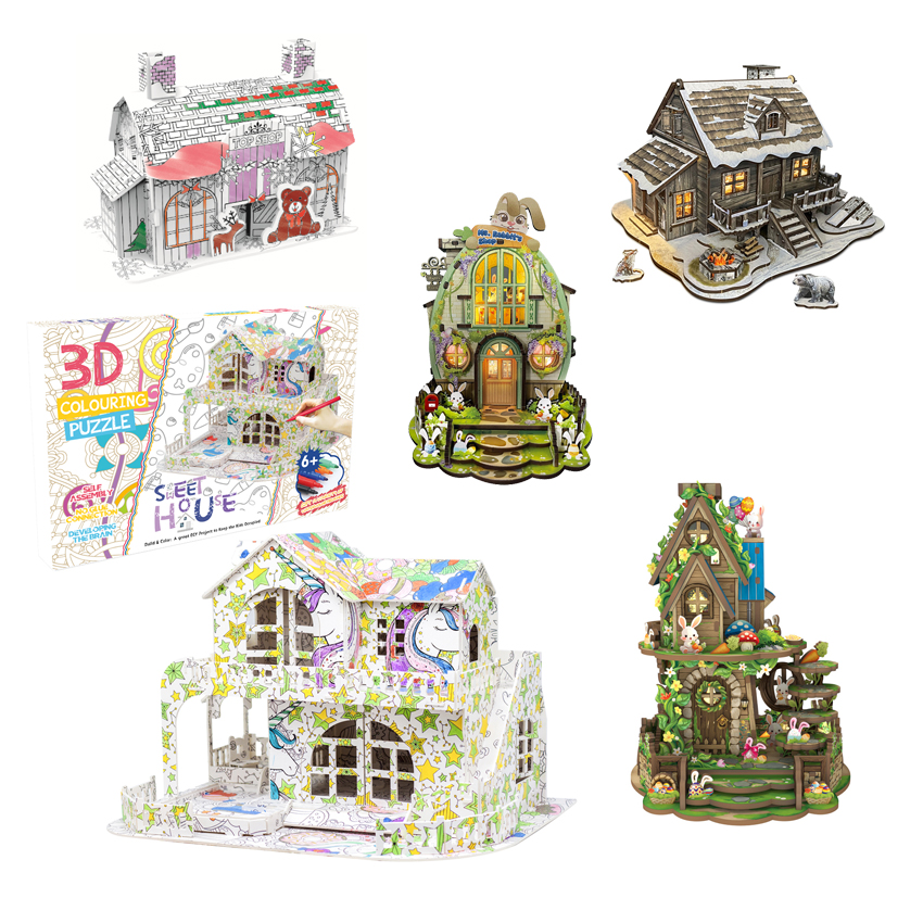 Nosto Customized Cartoon Toy Kit Handmade Paper Education Home Decoration Exercise Kids' Graffiti Ability DIY Color 3D Puzzles