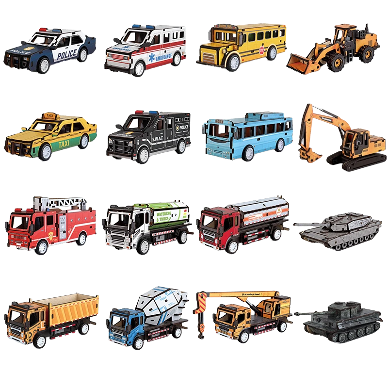 3D Stereoscopic Wooden Engineering Vehicle DIY Assembly Kit Kids Science Craft Model Ornament Educational Toy Gift Box