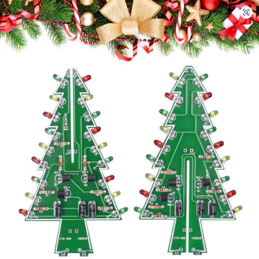 50set DIY Electronics Kit 3D Christmas Tree Soldering Practice Electronic Science Assembly Kit 3 Color Flashing LED