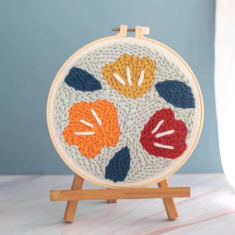 Kids Home Decor DIY Animal Punch Needle Embroidery Kit With Hoop Punch Needle Cross Stitch Handwork Set