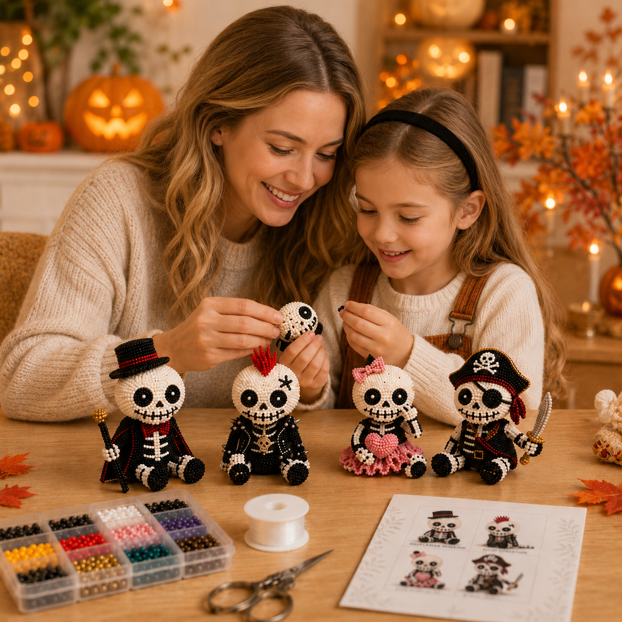 Halloween Bead Art DIY Kit 4-Piece Cute Character Craft Set for Holiday Decoration
