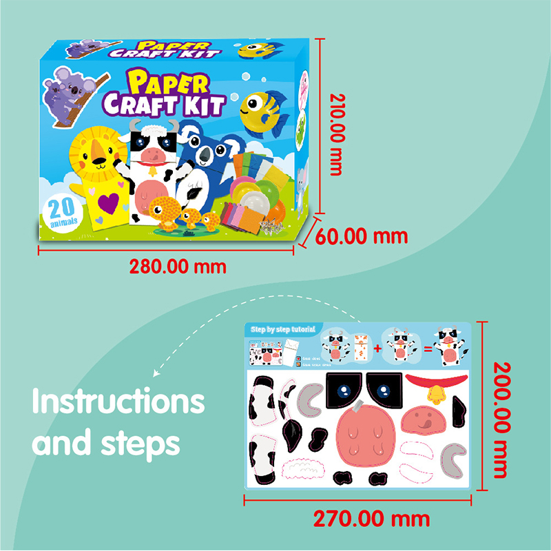 20PCS/Pack Animal Paper Craft Kit DIY Arts and Crafts Zoo Animal for Early Learning Organized Craft Activities Supplies Box