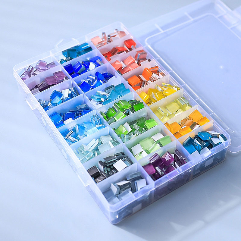 Geometric Glass Mosaic Tile Kits for School Creative Projects Assorted Colors DIY Crafting Pieces with Storage Case