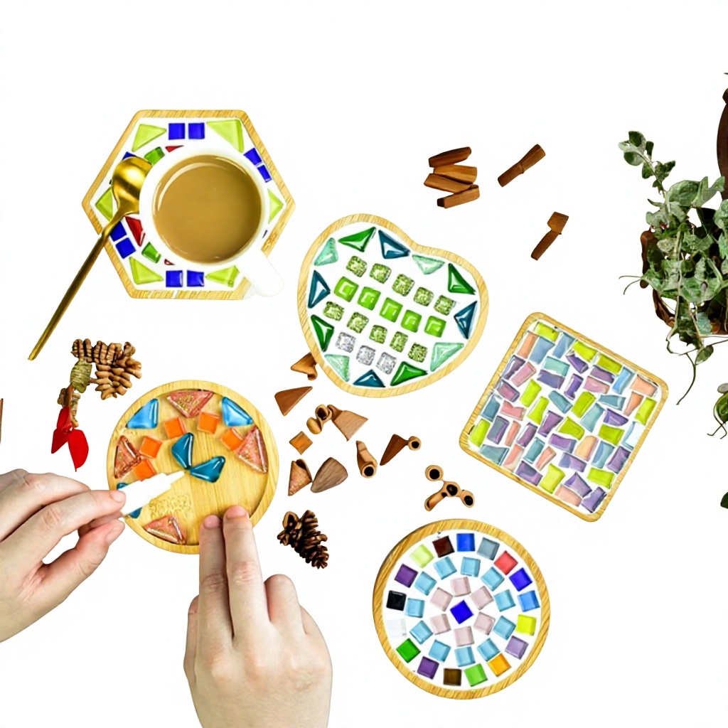Mosaic Coaster DIY Creative Craft Kit Bamboo/Rattan/Plant Stalks Material New Year Festival Handmade Activity