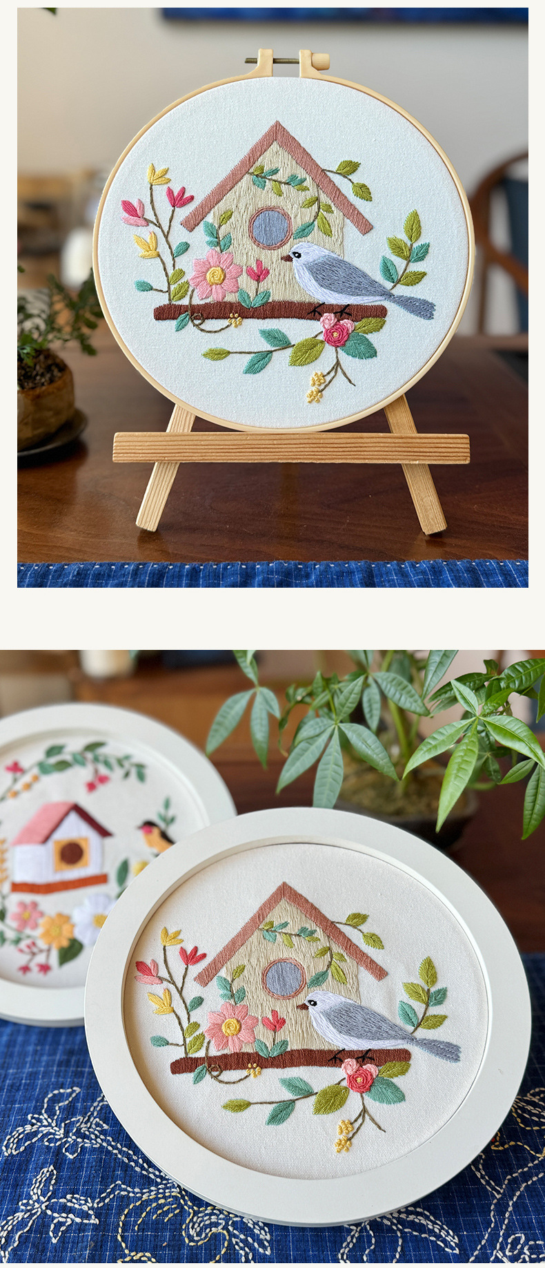 DIY Embroidery Kits Eco-Friendly Flower Bird Cross Stitch Pattern Home Hanging Painting Sewing Kit with Handmade Embroidery