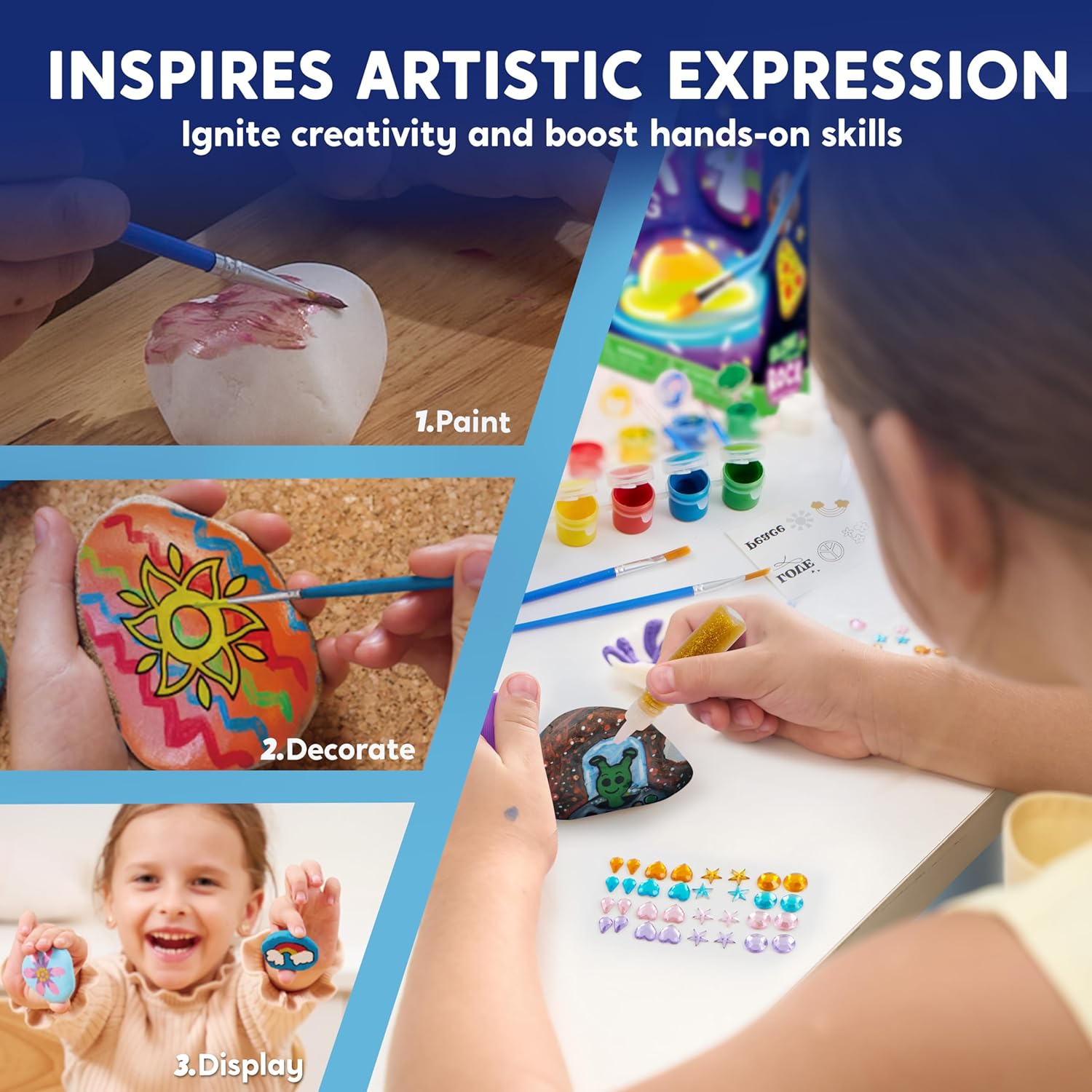 Educational DIY Plastic Rock Painting Kit Arts &amp; Crafts STEM Glow in the Dark for Boys Girls Gift