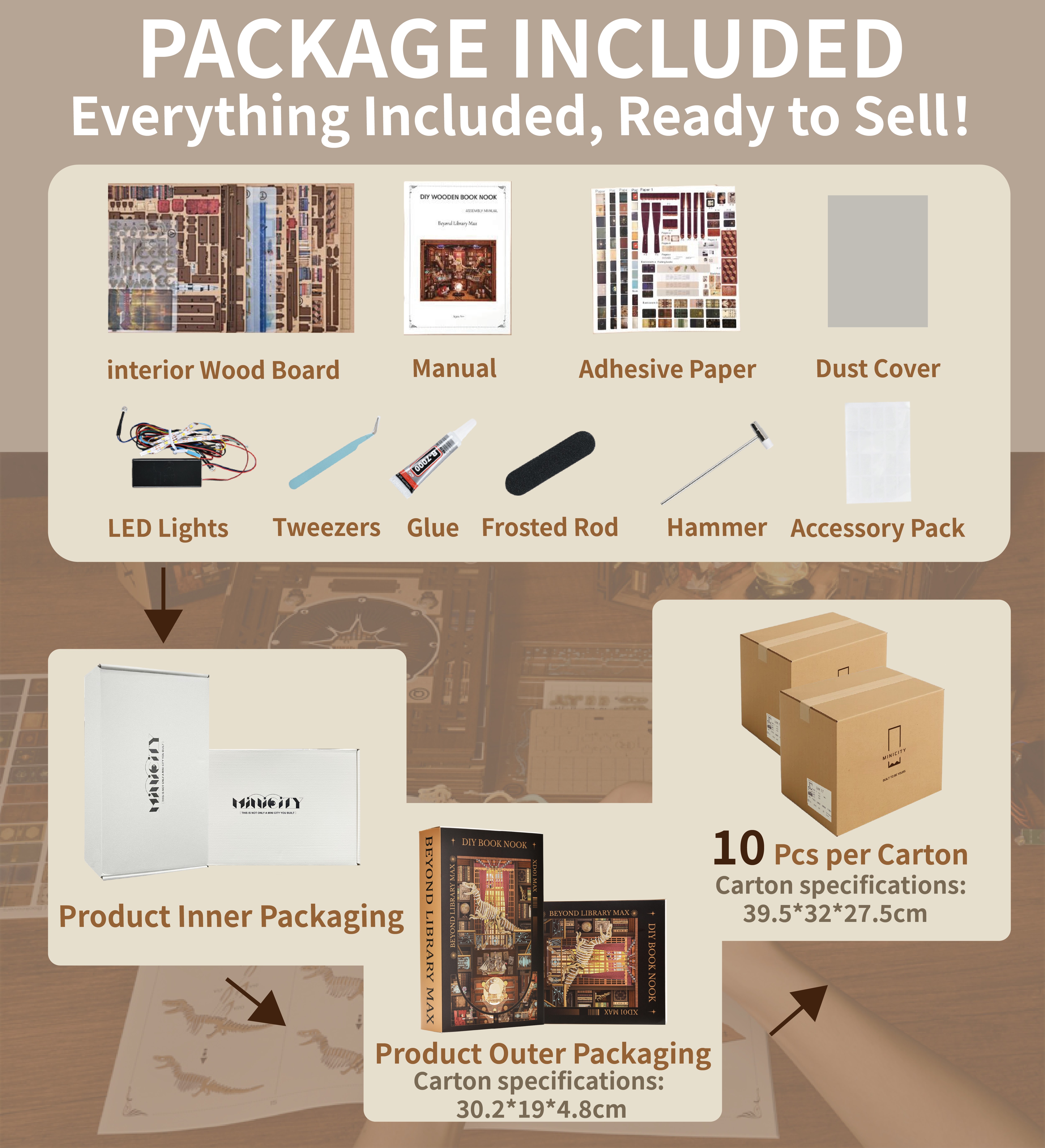 Wholesale Custom Design Minicity 2025 Diy Craft Kit Miniature House Kit 3D Wooden Puzzle Wooden Book Nook Kit