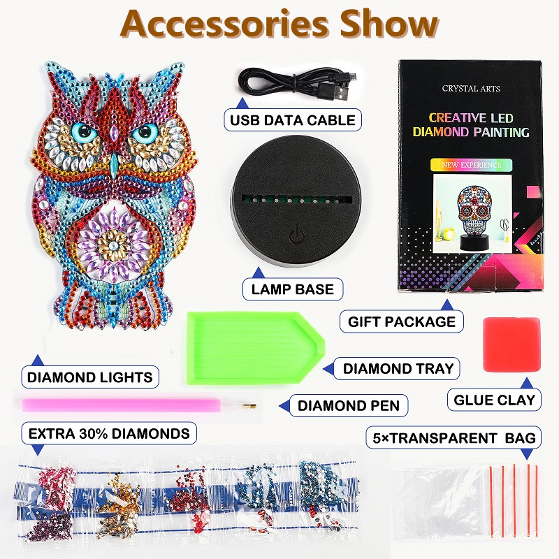 R-DP01-40 7-Color LED Lamp Cross Embroidery Mosaic Kit for DIY Diamond Painting Night Light Special Shape for Party Decorations