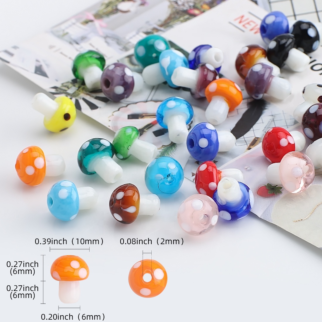 Zhubi Jewelry Making Starter Kit 10X12MM Colorful Crystal Mushroom Glass Beads for DIY Earrings Silver Charms Hooks Jump Rings