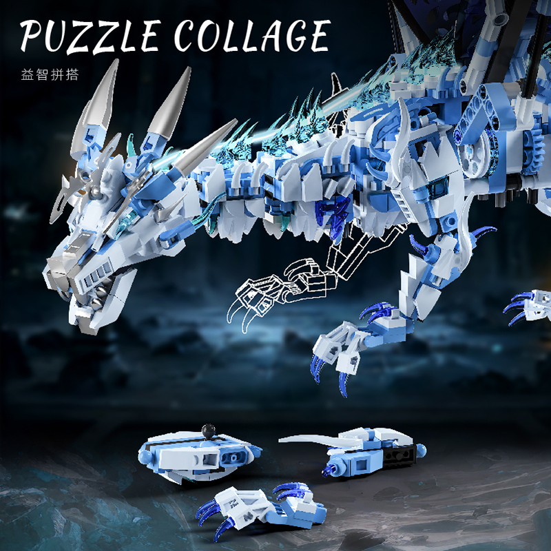 MJ13093 MOC Mechanical Ice Dragon Building Blocks Bricks Assembling Model DIY Toys for Children Birthday Gift Set