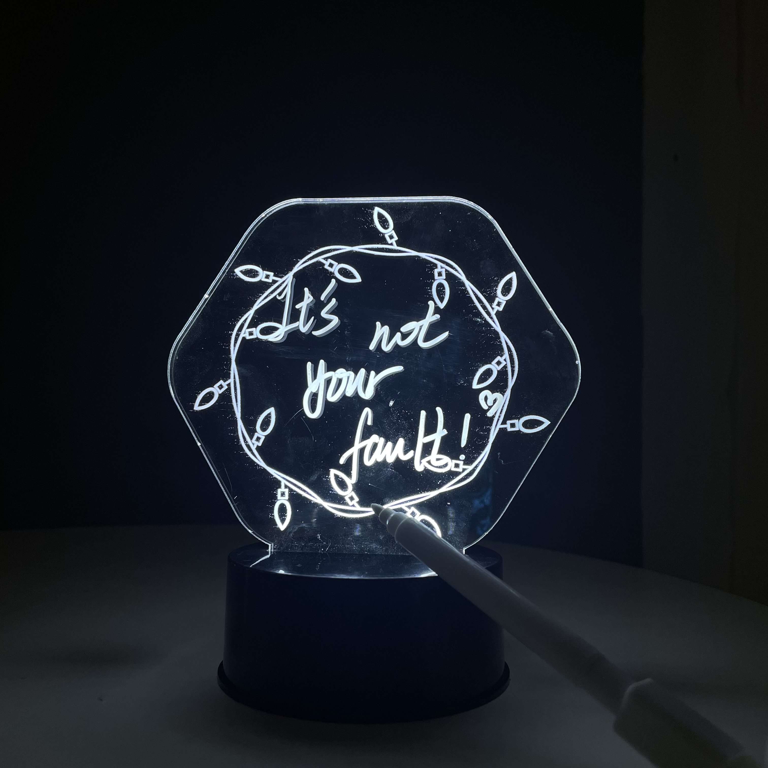 Newish Creative Blank Acrylic Writable Night Light Bed Desktop 3d Diy Note Board Led Night Light With Message Board Pen