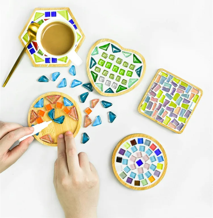 2024 Popular Handmade DIY Mosaic Wood Bamboo Coaster Kit for Home Decor Birthday Gift Adults Crafts