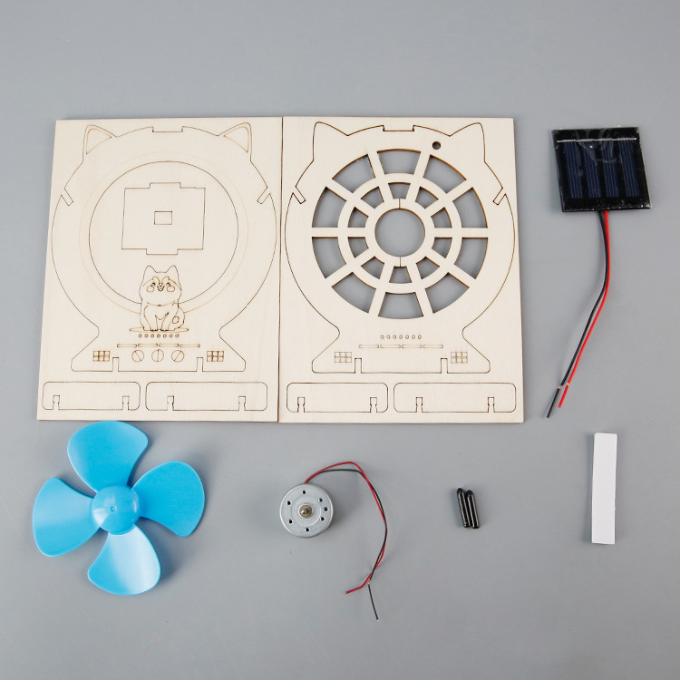 OKYN-G6795 DIY Solar Powered Wooden Fan Craft Kit Educational Science Experiment STEM Activity Toy