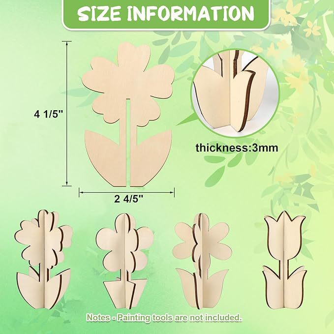 Blosssound 24-Piece Eco-Friendly Indoor Christmas Craft Set 3D Wood Tree Cutouts 12 Colored Markers Unfinished Slices DIY