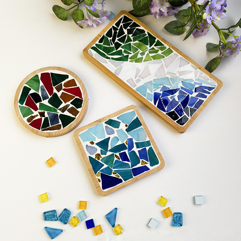 Mosaic Kit Wooden Coaster Mixed Colors Mosaic Glass Pieces DIY Crafts Material Glass Mosaic Tiles for Coaster