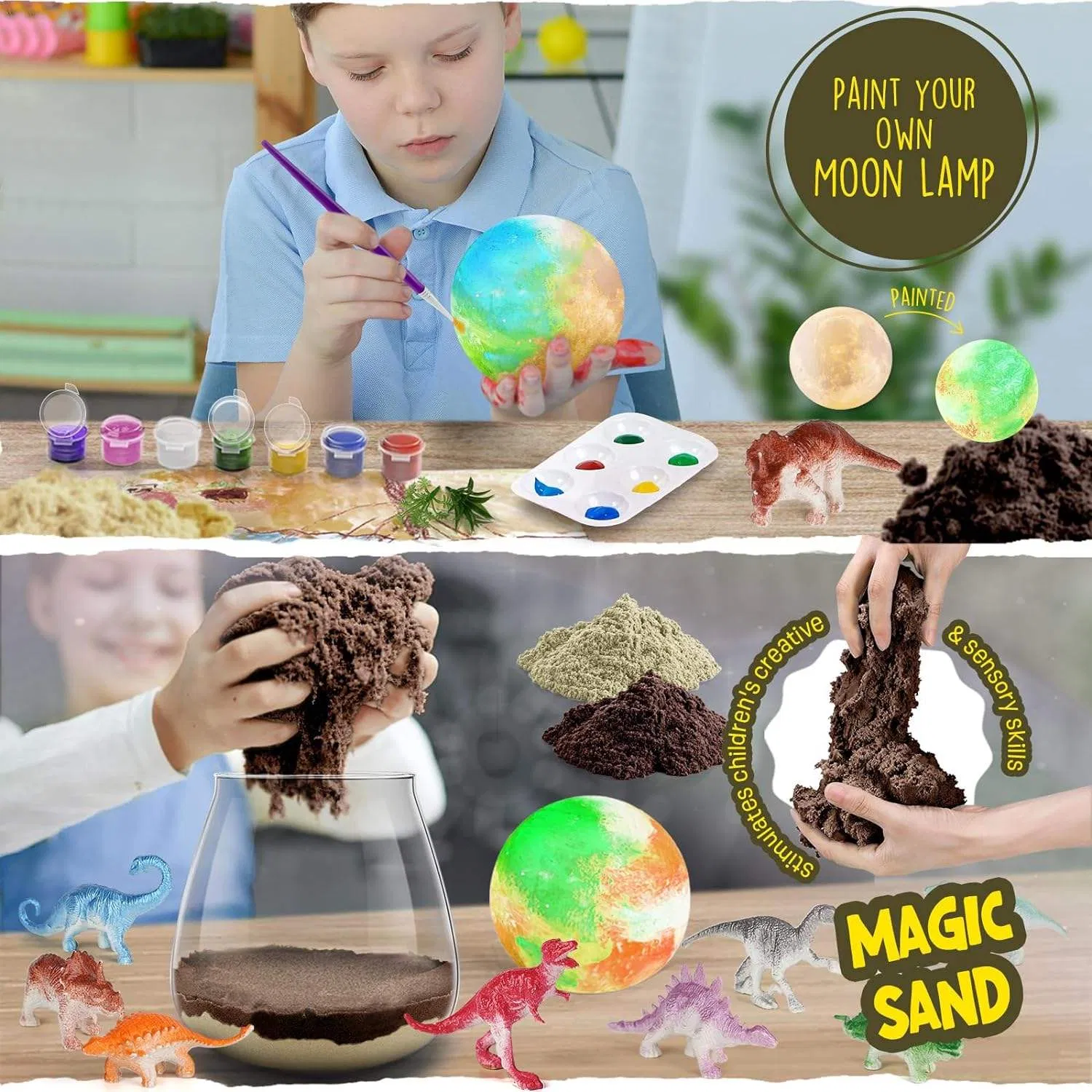 Kids DIY Dinosaur Terrarium Kit Moon Lamp Flower Pots Encourages Arts &amp; Crafts