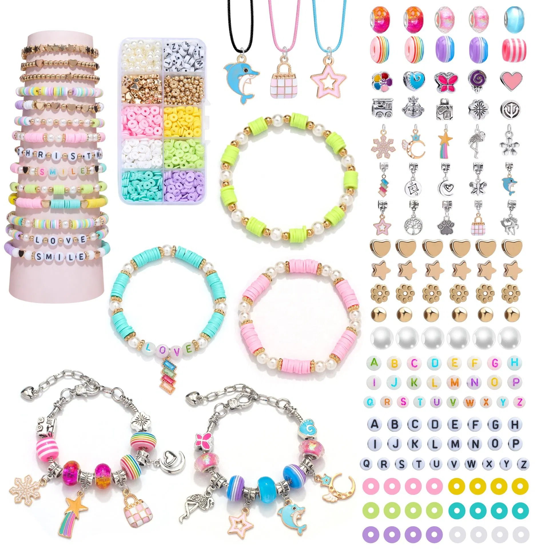 DIY Cartoon Polymer Clay Letter Pendant Bracelet & Necklace Making Kit