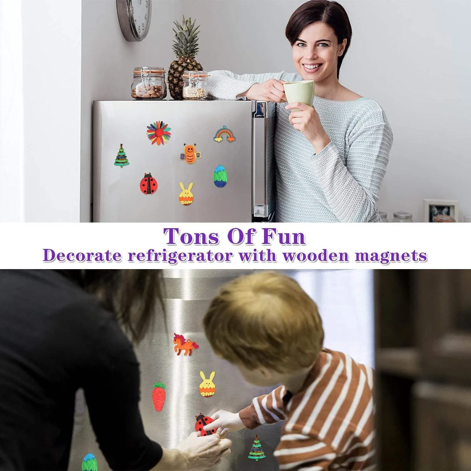 DIY Wooden Magnets, 36 PCS Wooden Art Craft Supplies Painting Kit for Party Favors for Boys