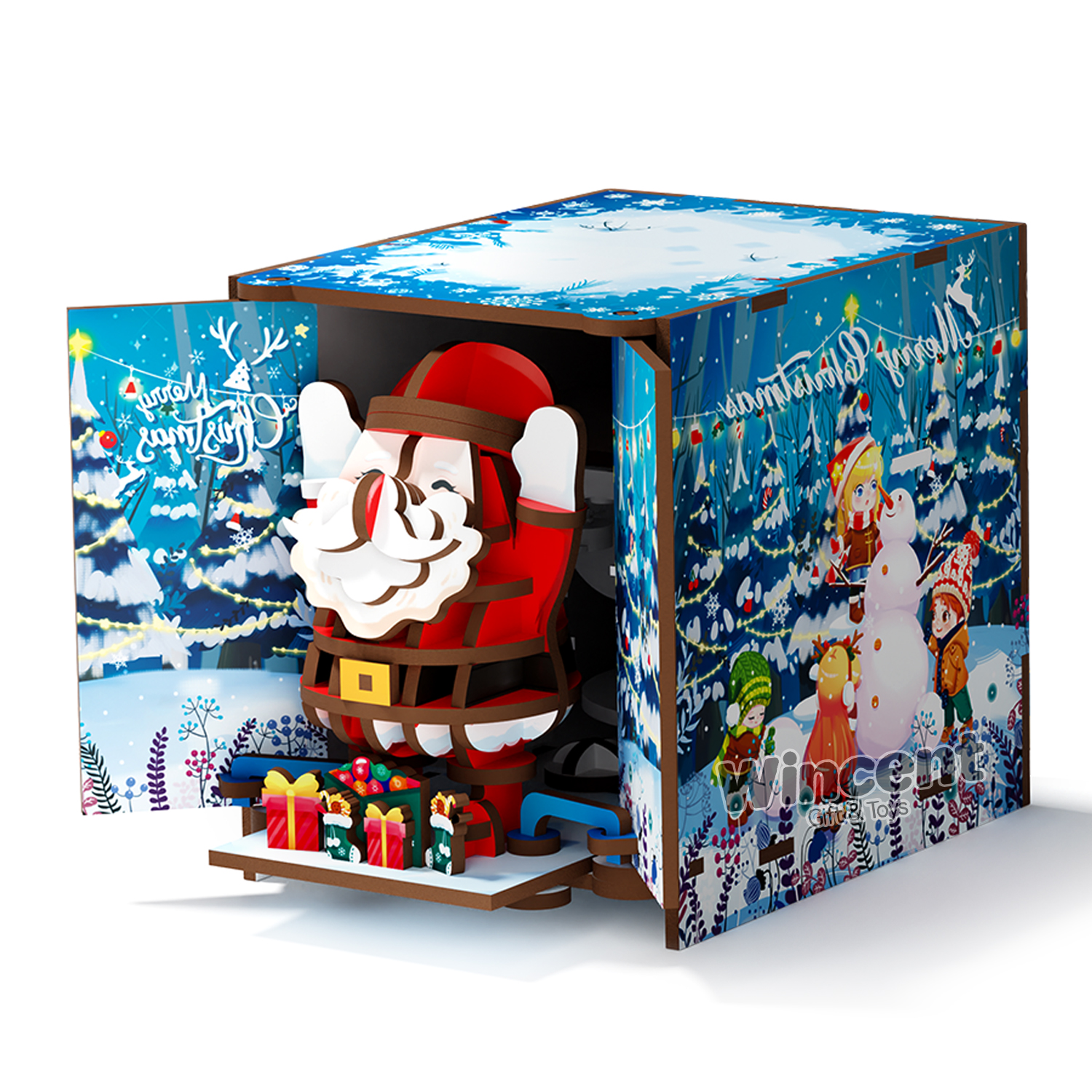 Wincent Christmas Santa Claus 3D Wooden Puzzle Music Box DIY Model Kit Assembly Toy Kids Adult Xmas Gift Home Decoration