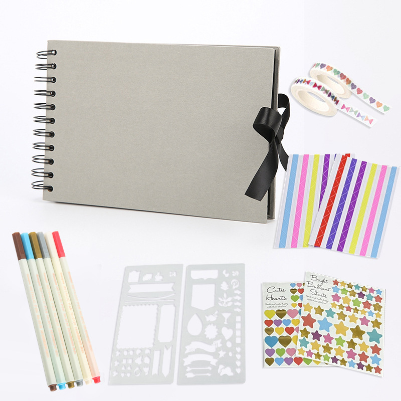 21.5*15cm Scrapbook Kit Diary Memory Paper Gift Set for Kids Scrapbook Kit with Sticker &amp; Washi Tape Color Pens Photo Album Kit