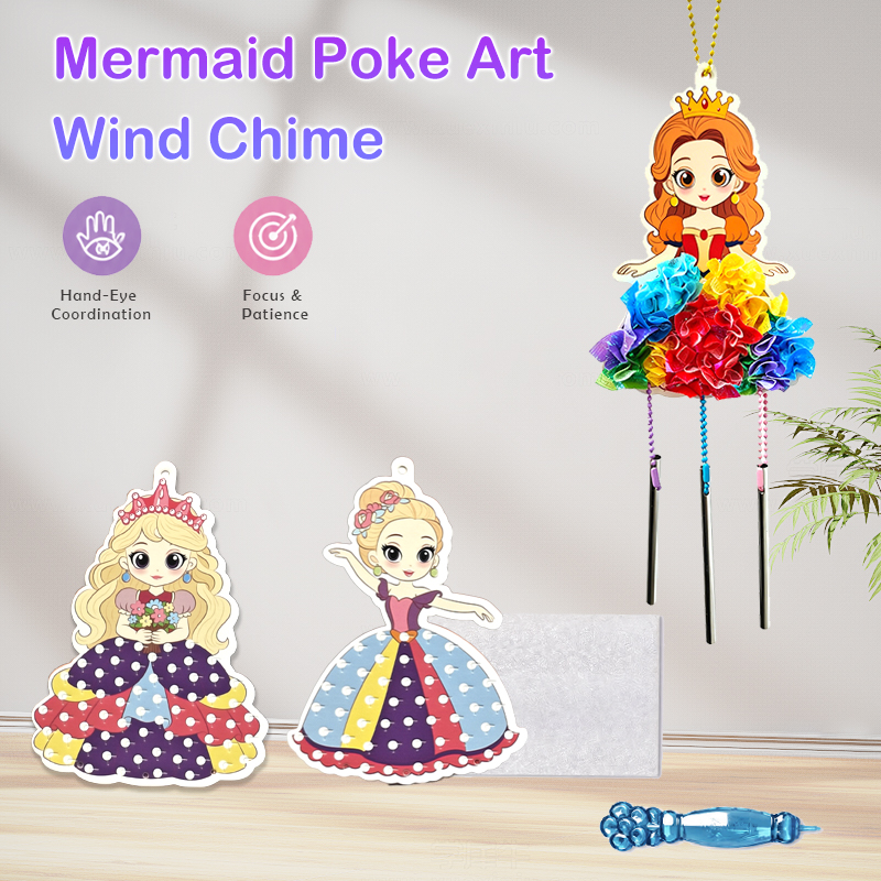 Wayee Princess Poke Art Wind Chime Kit HD100251 Kids DIY Paper Punch Handmade Educational Craft Toy Set Girls Birthday Gift
