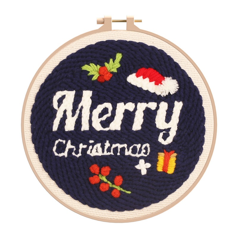 Original Christmas Series Russian Punch Needle Craft Kit for Beginners DIY Punch Needle Embroidery Set Cartoon Design Fabric