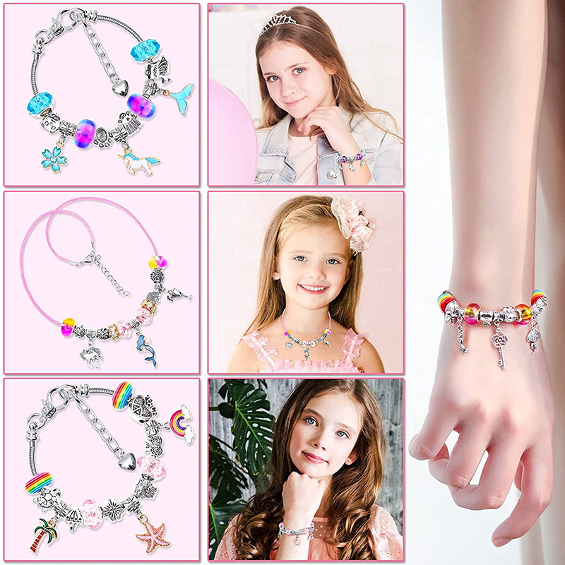 112pcs/set Charm Bracelet Making Set Girls Jewellery Making Kits Nice Gifts Present DIY Snake Chain Bracelet Gift Box Cute Kids