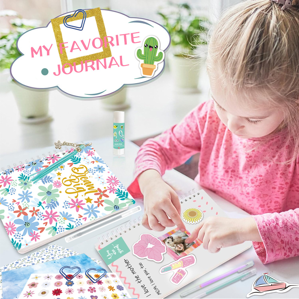 New Custom DIY Journal Set &amp; Kit with Pens Decorative Stickers All-Inclusive Scrapbook Kit for Girls Personal Diary Projects