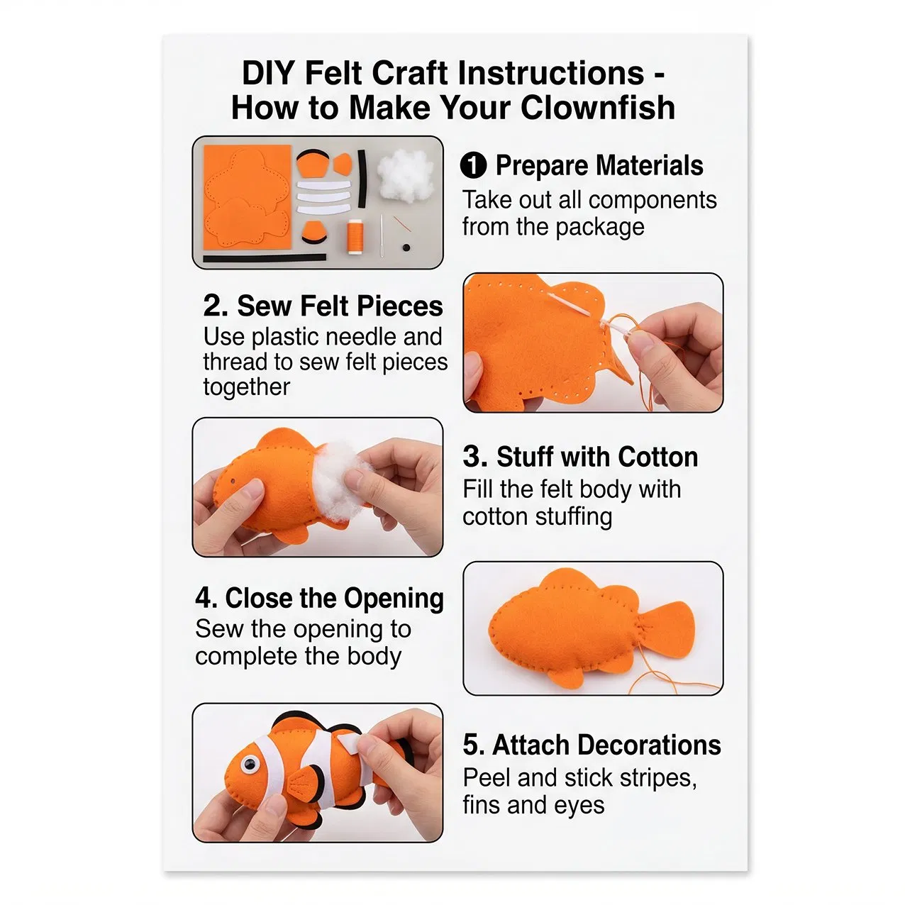 Mini Portable Travel Clownfish Sewing Kit DIY Educational Craft for Kids