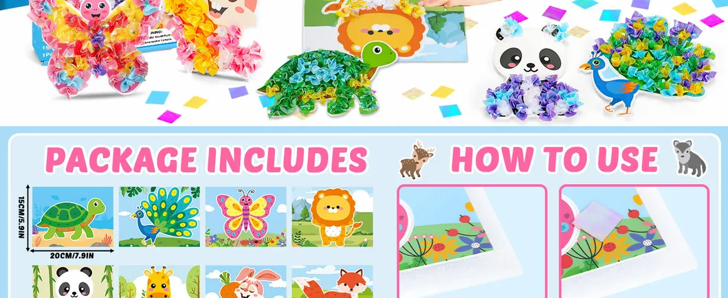 Poke-in Craft and Art Kit for Kids Animal Theme No-Mess Fabric Sewing Art
