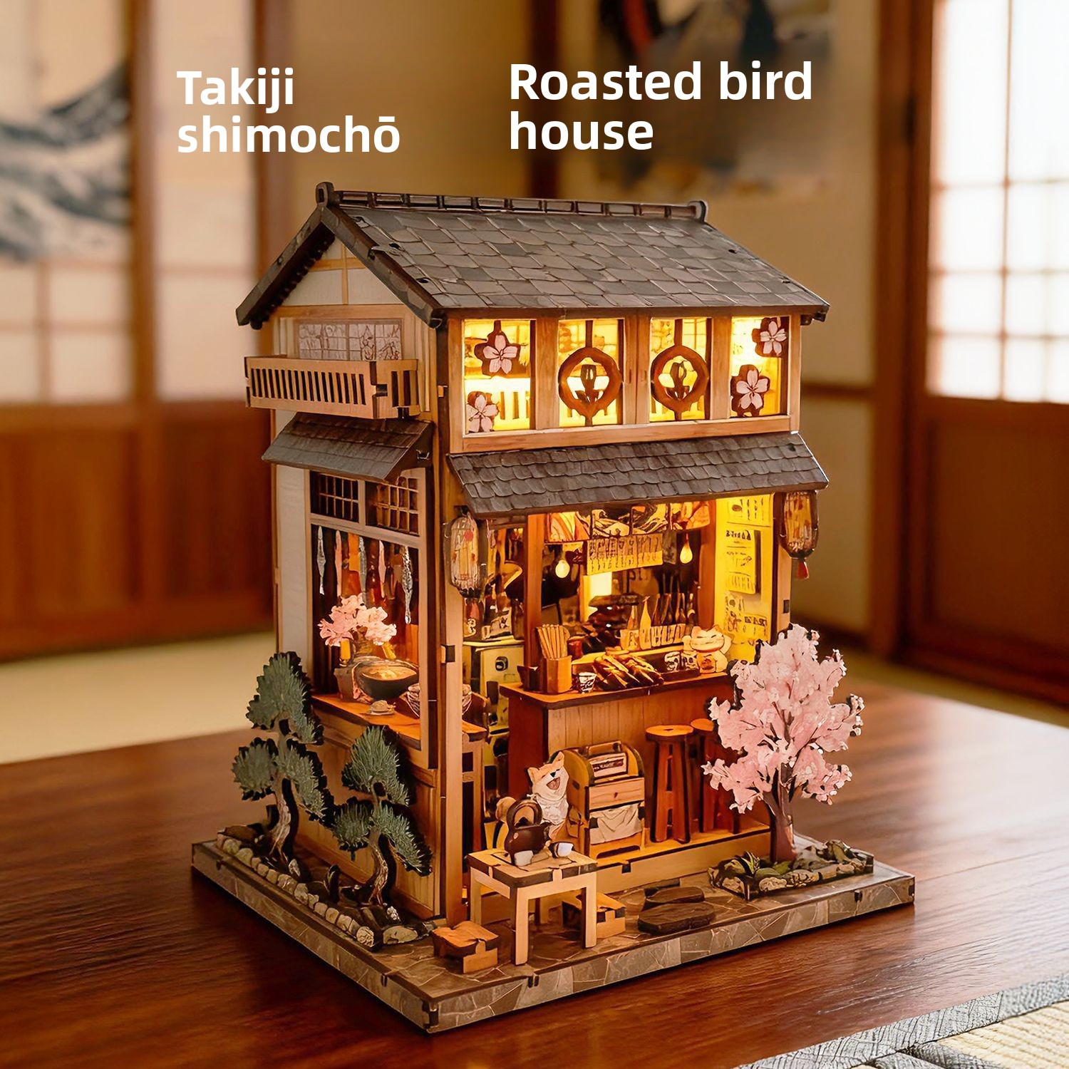 Japanese Style DIY Miniature House Kit Yakitori Shop 3D Wooden Puzzle Izakaya Restaurant Scene Handmade Building Model Decor