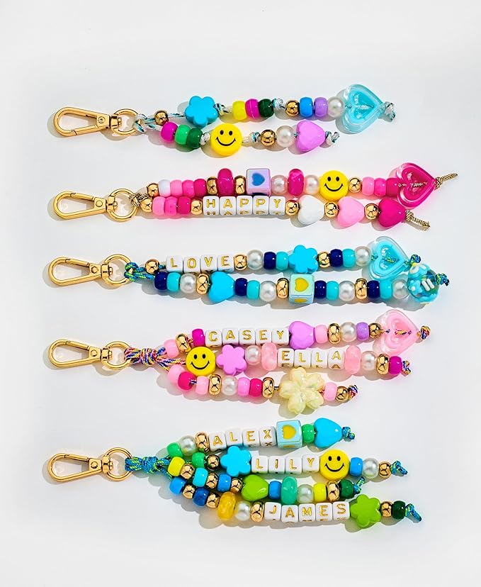 421PCS Beaded Keychain Making Kit for Women Acrylic Heart Star Flower Letter Alphabet Beads DIY Key Chain Charm Accessoriess