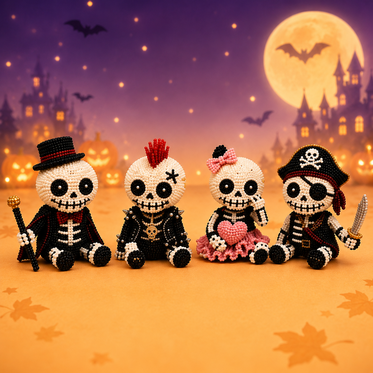 Halloween Bead Art DIY Kit 4-Piece Cute Character Craft Set for Holiday Decoration