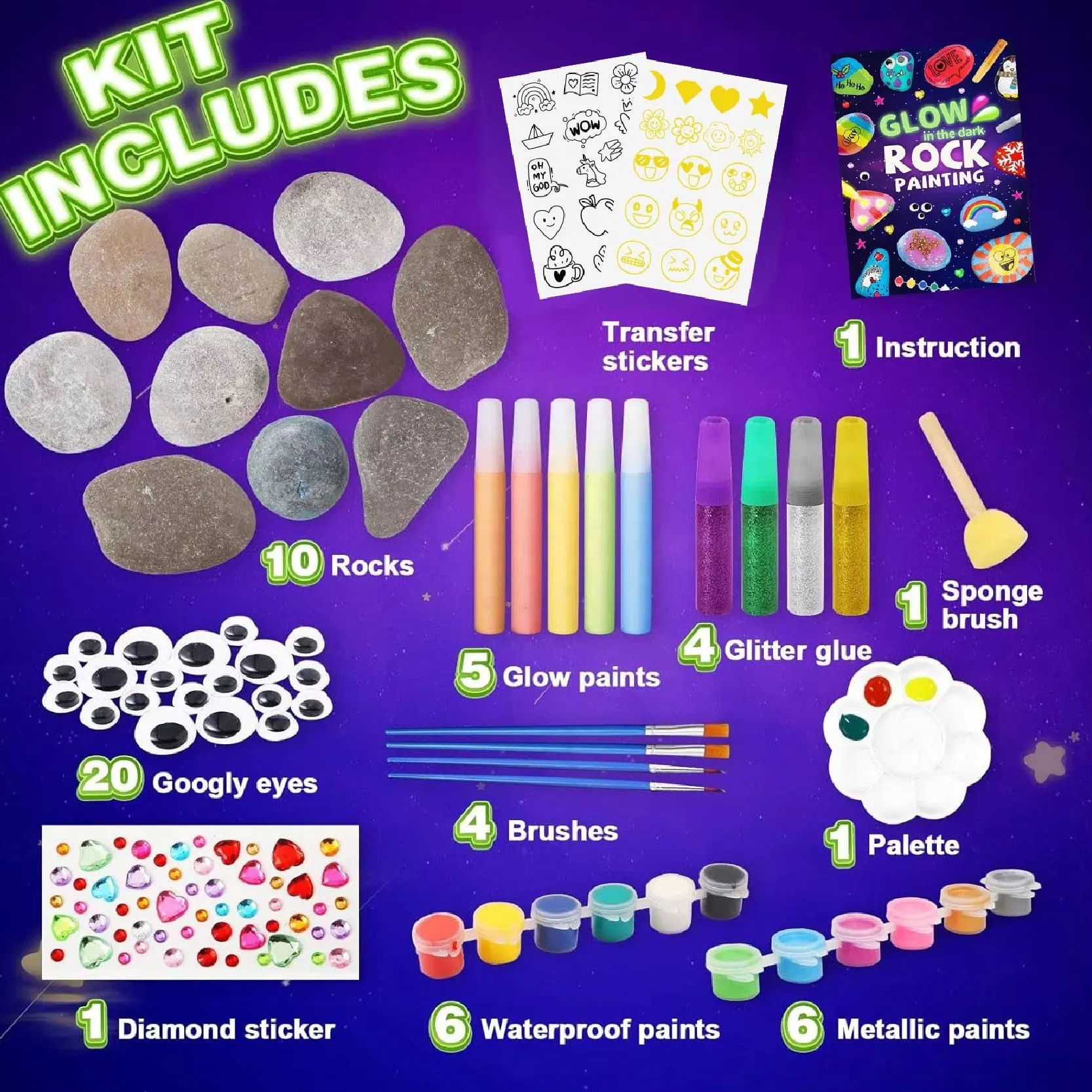 Educational Toy Glow in The Dark Rock Painting Kit Craft Supplies DIY Set