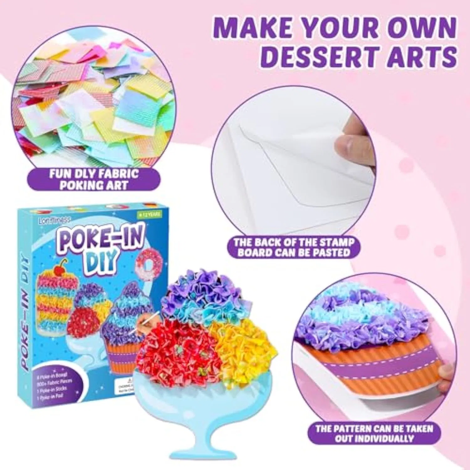 Poke-in Art Kit for Kid Dessert Cake Theme No-Mess Fabric Sewing Art