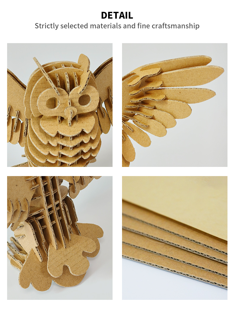 Eco-friendly 3D Cardboard Puzzle Owl Model DIY Laser Cut Corrugated Paper Craft Kit Educational STEM Toy for Kids Wholesale
