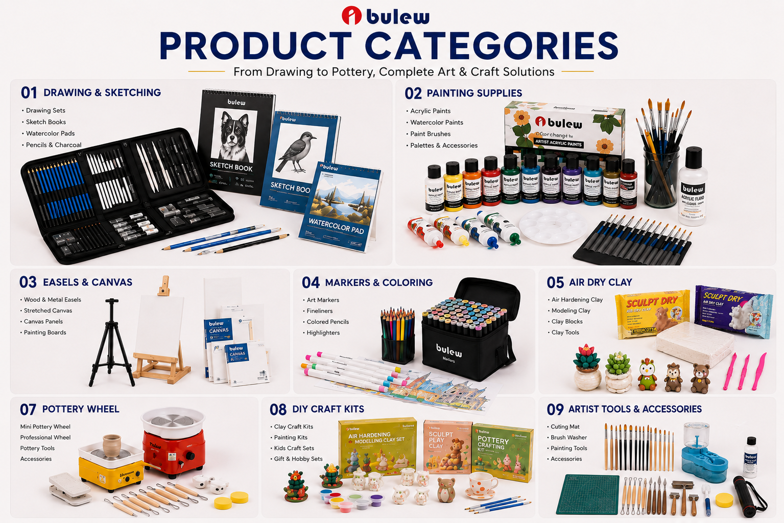 Bview Art Paper Craft Kit for Adults Beginners DIY Home Use Includes 10-Color Acrylic Paint 8-Piece Pottery Tools How-to-Guides