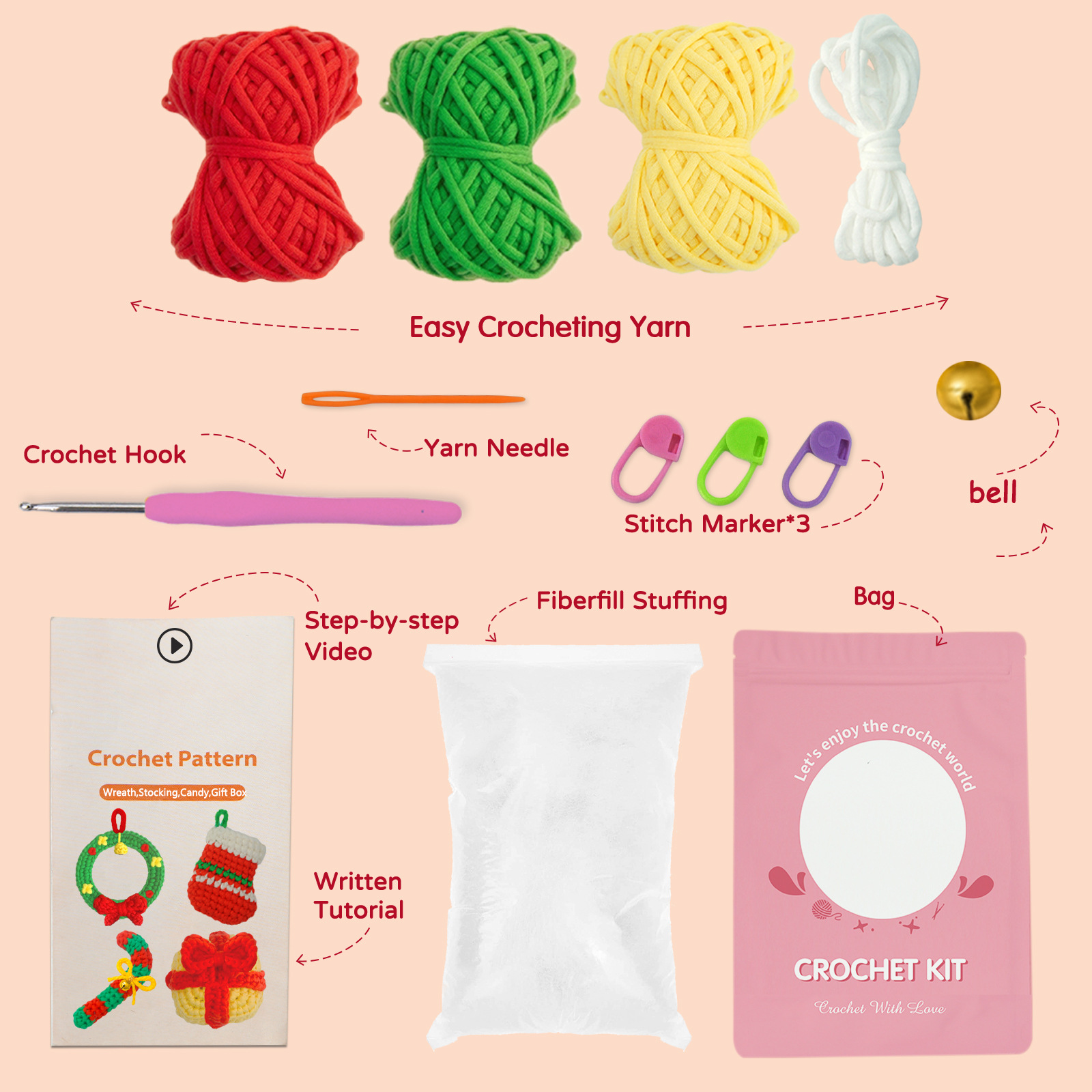 Christmas Handmade DIY Material Bag Beginner for DIY Doll Starter Making Set Yarn Craft Crochet Project Kit Para Crochet